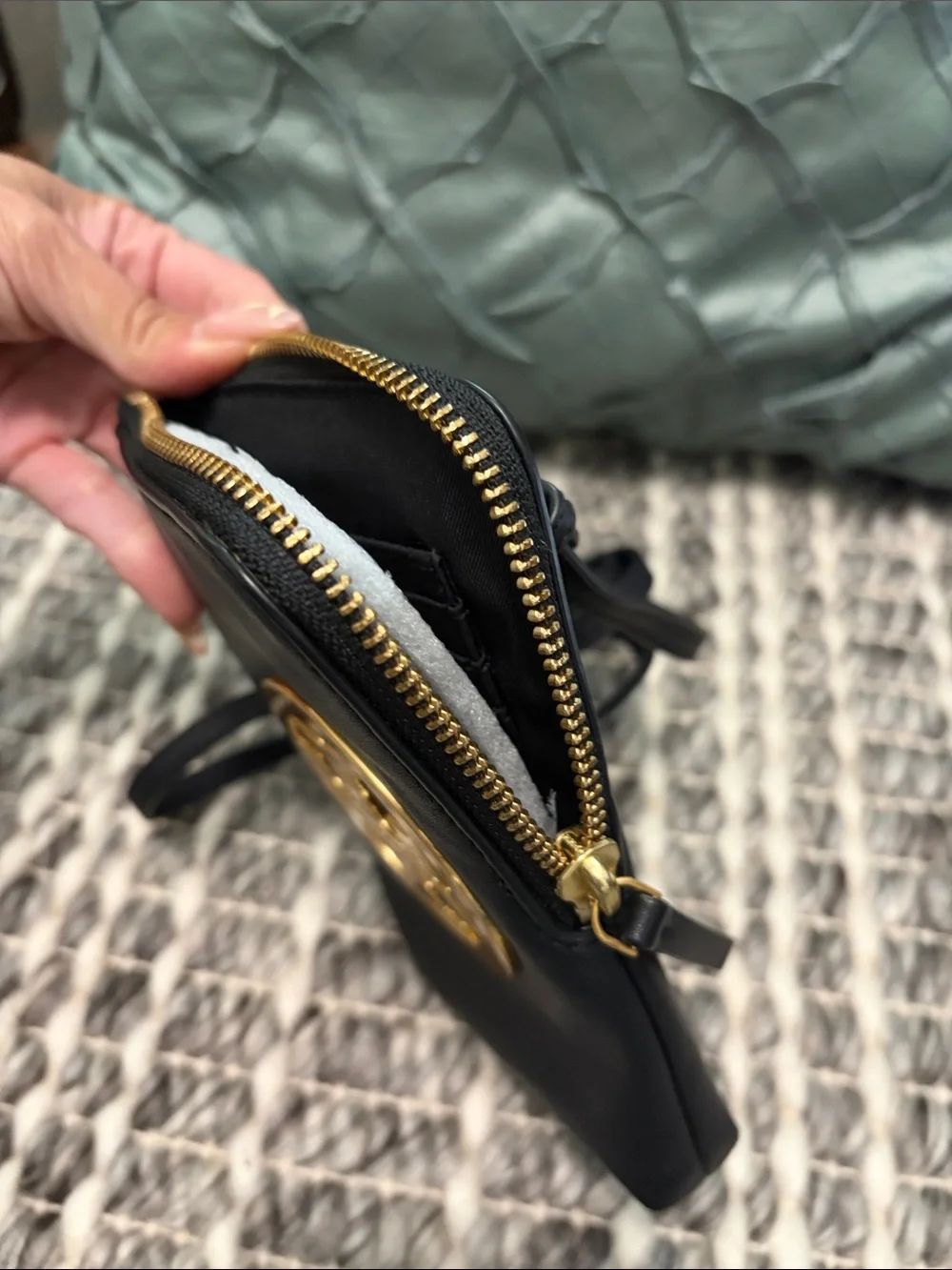 Tory Burch Black Leather Crossbody with Gold Logo Medallion